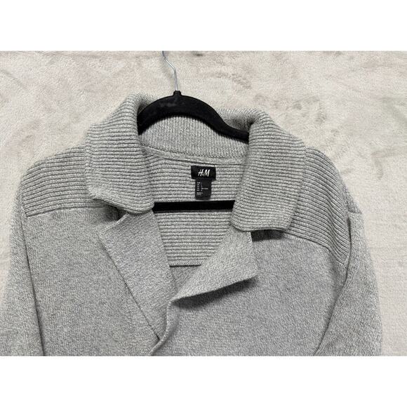 H&M Gray Cotton Knit Collared Pockets Double Breasted Black Buttons Large - Picture 4 of 12